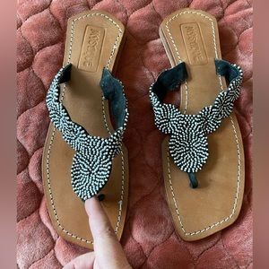 Mystique Black and white beaded sandals. 9. Like new.